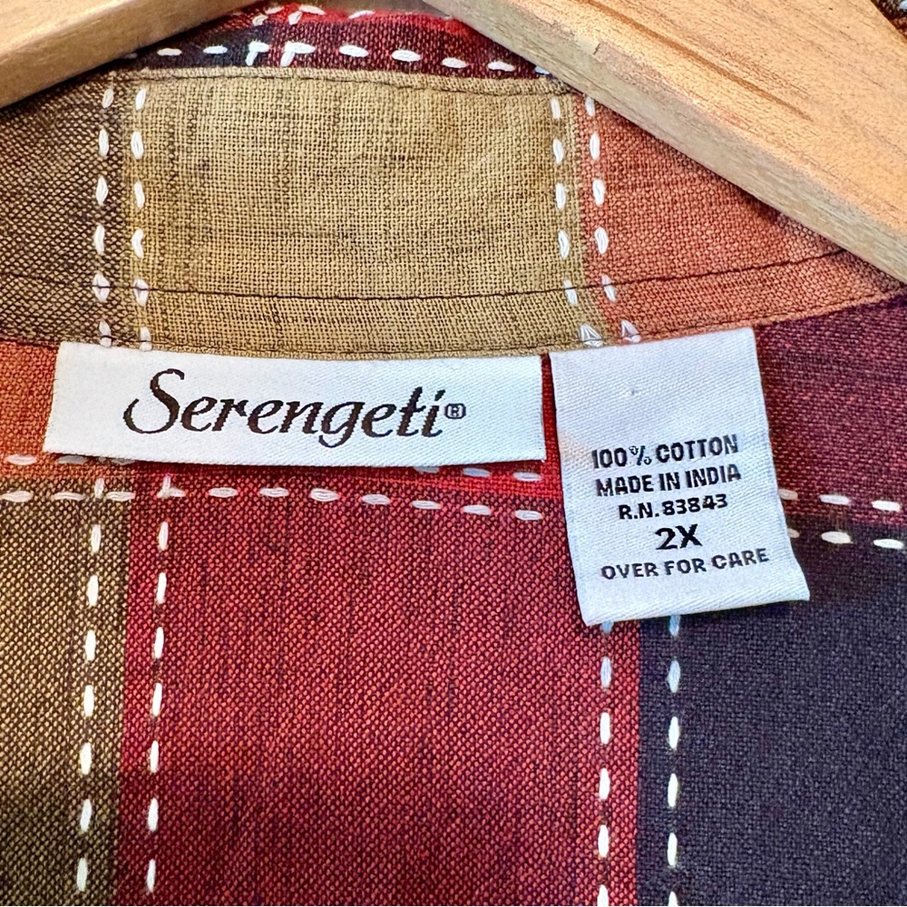 Serengeti Button Down 100% Cotton Patchwork Plaid… - image 8